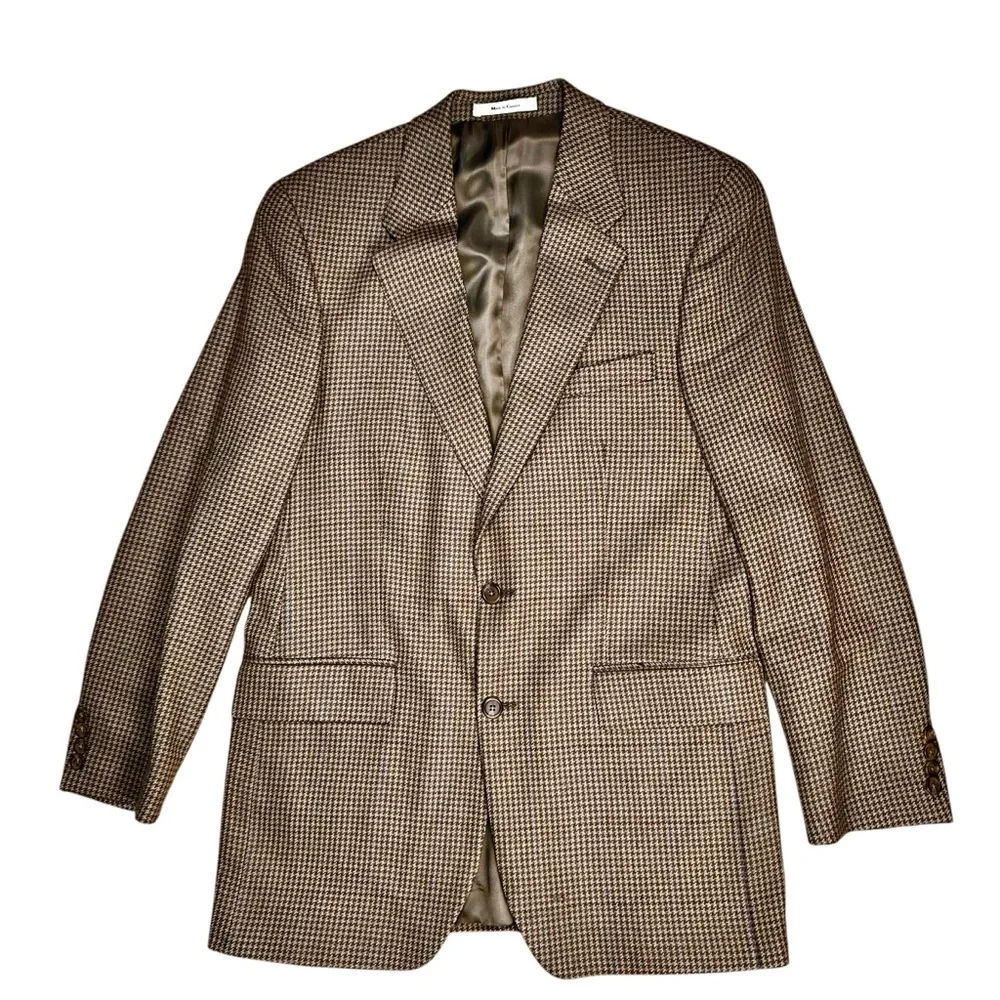VTG Ralph Lauren Mens 42L Wool Houndstooth Sport Coat Brown Canada Blazer Jacket
